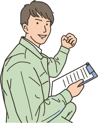 ガッツポーズをする作業員